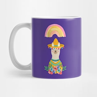 Bohemian Llama Rainbow and Flowers Mug